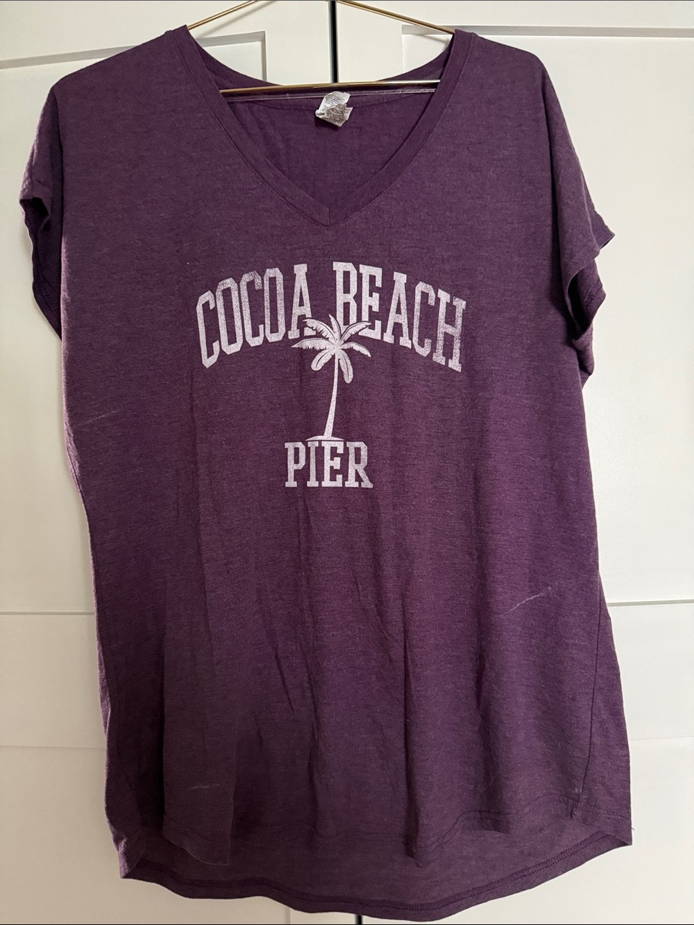 Cocoa Beach Pier Women's L V-Neck Tee - Purple